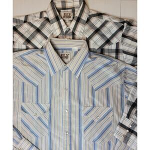 LOT OF 2 Ely Cattleman Pearl Snap Shirts Men’s Large Long Sleeve Cowboy